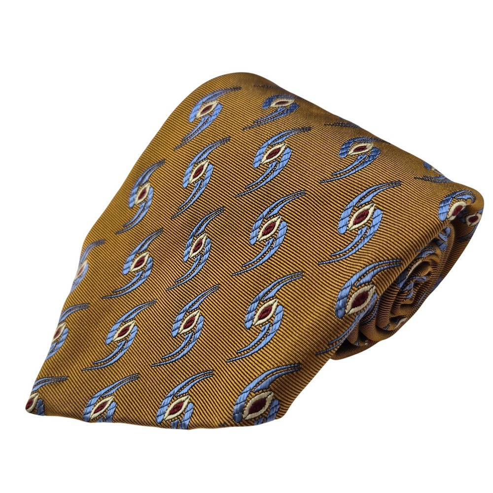 Robert Talbott Studio Repp Tie Mens Gold Blue Abstract Silk Necktie Professional
